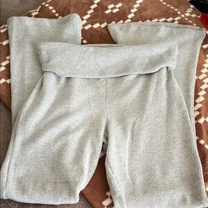 Grayson Threads Wide-Leg Ribbed Fold-Over Waist Pants - Light Gray